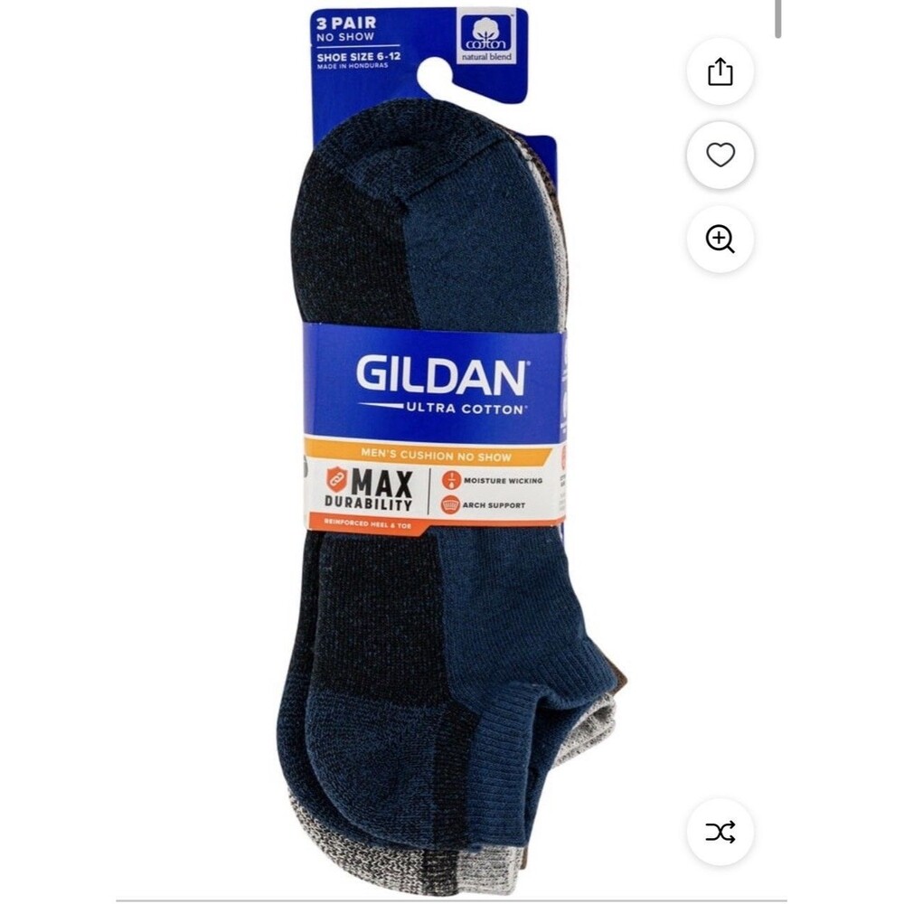 Gildan Men’s Ultra Cotton Short No Show Tab Socks Assorted 3pk Size 6-12